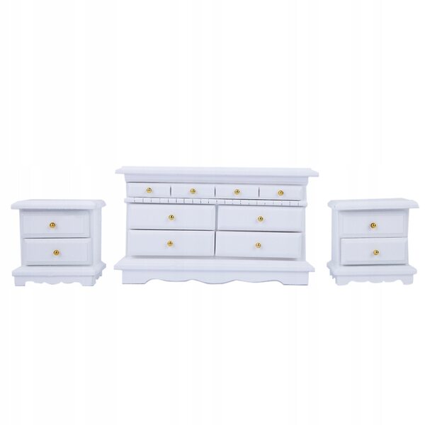 Set 6 pezzi mini mobili in legno bianco per camera da letto in scala 1:12