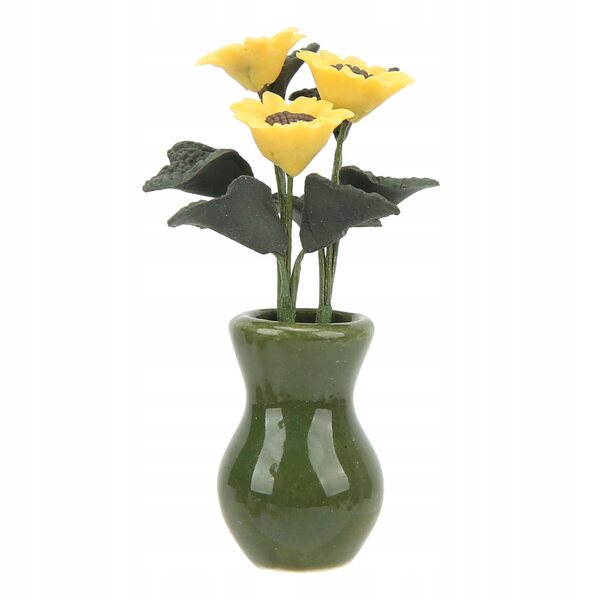 Puppenhaus-Miniaturvase im Maßstab 1:12 mit realistischer Sonnenblume aus synthetischem Ton