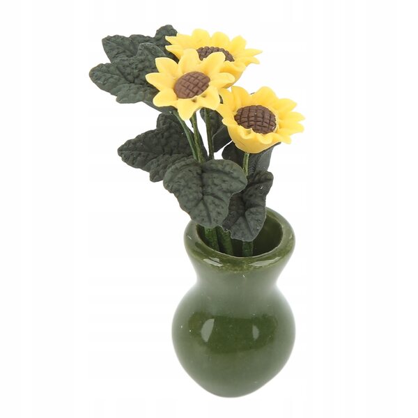 Puppenhaus-Miniaturvase im Maßstab 1:12 mit realistischer Sonnenblume aus synthetischem Ton