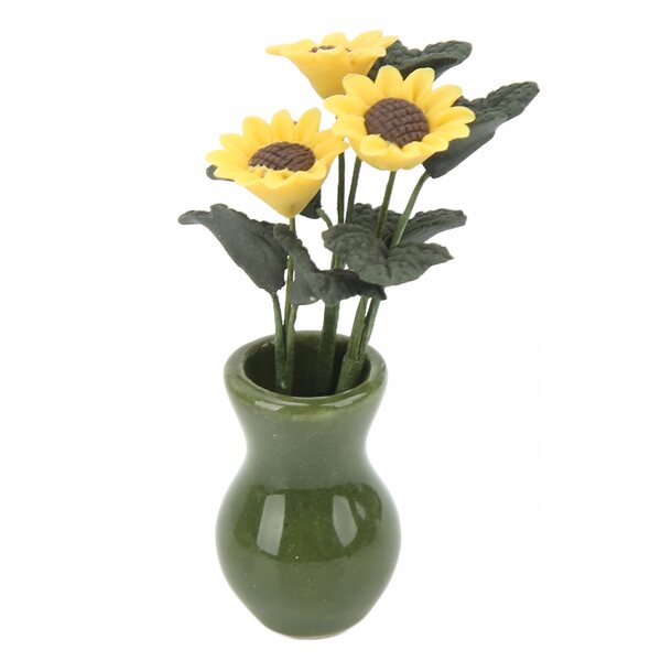 Puppenhaus-Miniaturvase im Maßstab 1:12 mit realistischer Sonnenblume aus synthetischem Ton