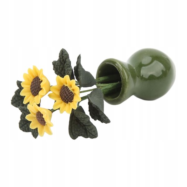 Puppenhaus-Miniaturvase im Maßstab 1:12 mit realistischer Sonnenblume aus synthetischem Ton