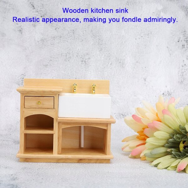 1:12 Puppenhaus-Miniaturmöbel und Zubehör, realistische Küchenspüle aus Holz