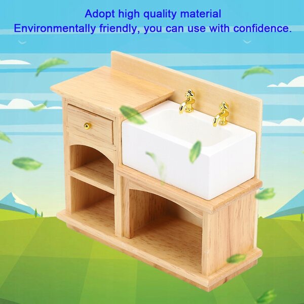 1:12 Puppenhaus-Miniaturmöbel und Zubehör, realistische Küchenspüle aus Holz