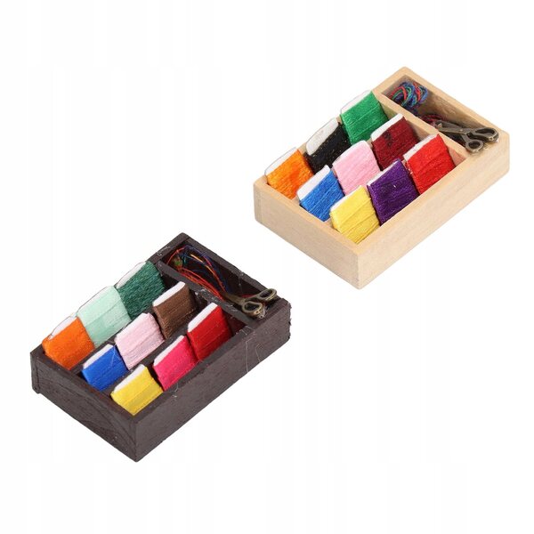 Miniaturali Scatola da Cucito in Legno e Metallo con Dettagli Retro 2 pezzi