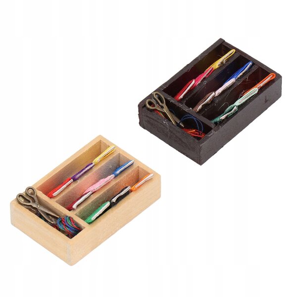 Miniaturali Scatola da Cucito in Legno e Metallo con Dettagli Retro 2 pezzi