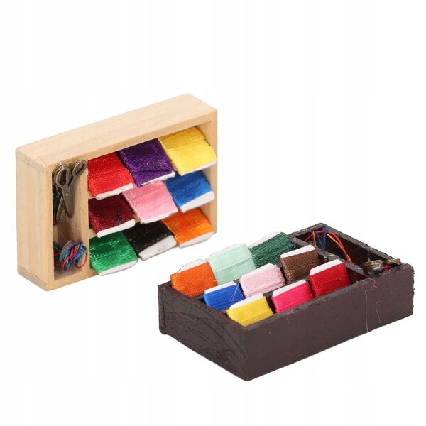 Miniaturali Scatola da Cucito in Legno e Metallo con Dettagli Retro 2 pezzi