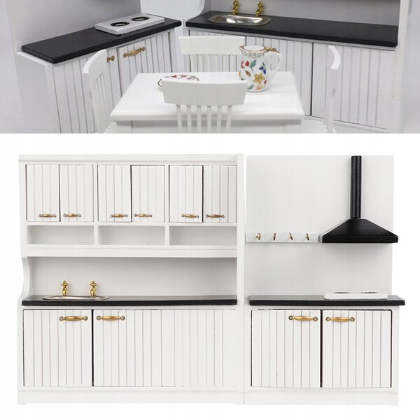 Set 2 Mini Mobili Cucina in Legno Realistici ed Ecologici per Casa delle Bambole