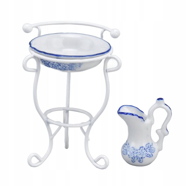 Miniatura lavandino e bollitore 1:12 in metallo e ceramica per casa delle bambole