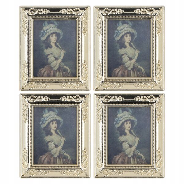 Set 4 Miniature Opere d'Arte con Cornice Antica 1:12 per Casette delle Bambole