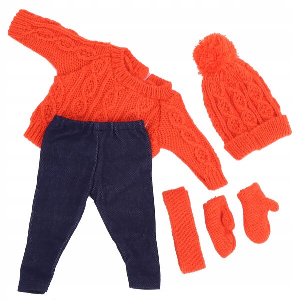Kleidung für 43-cm-Puppen: Pullover, Hose, Mütze und Handschuhe