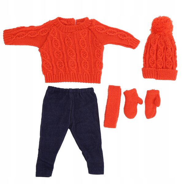 Kleidung für 43-cm-Puppen: Pullover, Hose, Mütze und Handschuhe