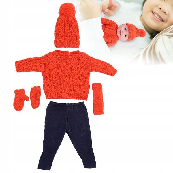 Kleidung für 43-cm-Puppen: Pullover, Hose, Mütze und Handschuhe