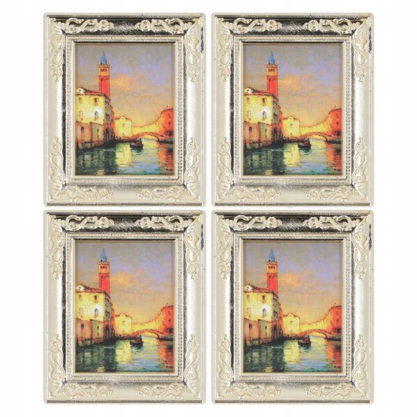 Set 4 miniature quadri con cornici antiche 1:12 per case delle bambole