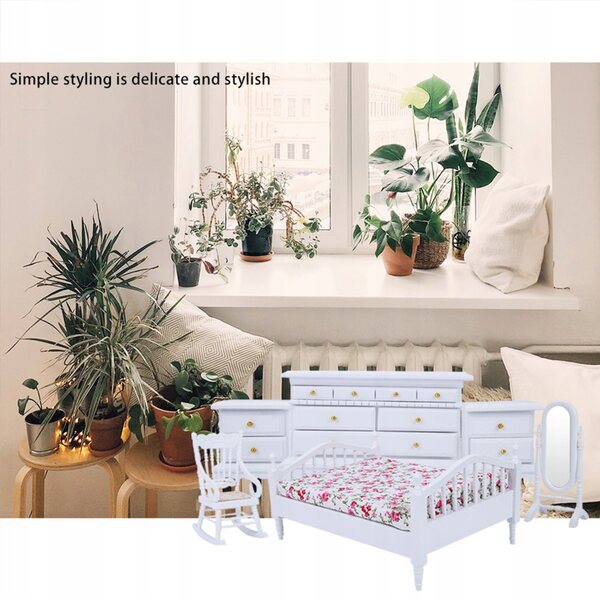 Set Mobili in Legno Bianco per Casa delle Bambole Camera da Letto Miniatura
