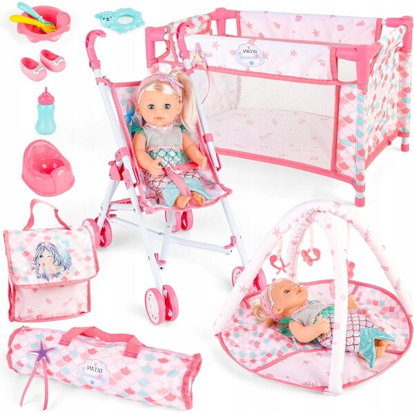 30-cm-Puppenset mit Zubehör: Kinderwagen, Kinderbett, Kleidung und mehr für Kinder ab 3 Jahren