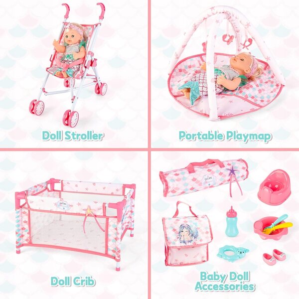 30-cm-Puppenset mit Zubehör: Kinderwagen, Kinderbett, Kleidung und mehr für Kinder ab 3 Jahren