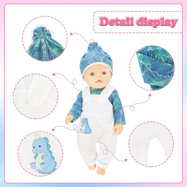 Ubranka per bambole 35-43 cm tema dinosauro, regalo ideale per bambini