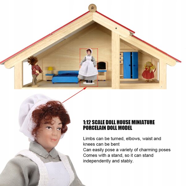 Puppenhaus-Miniaturmodell aus Porzellan mit Ständer im Maßstab 1:12