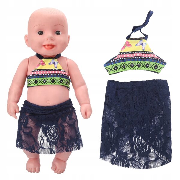 Puppenbadeanzug mit elegantem und raffiniertem farbigem Spitzenrock