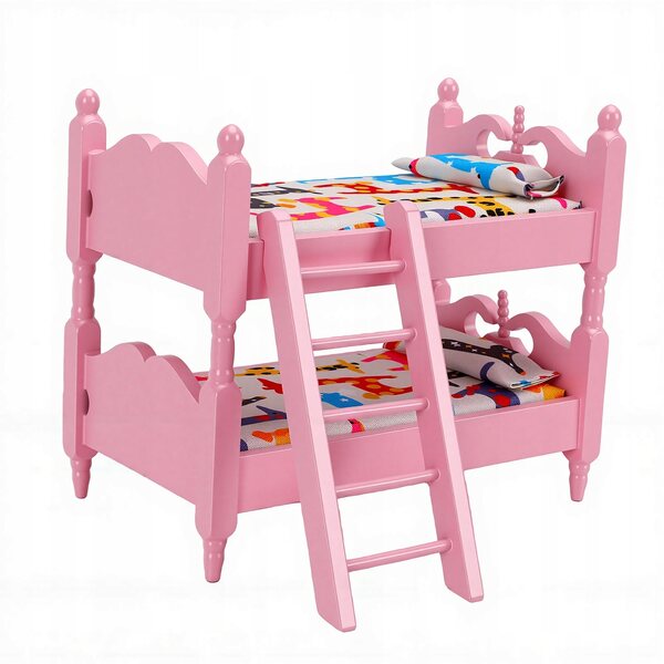 Miniatura Letto A Castello in Legno 1:12 con Scala per Casa Bambole Beige
