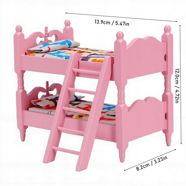 Miniatura Letto A Castello in Legno 1:12 con Scala per Casa Bambole Beige