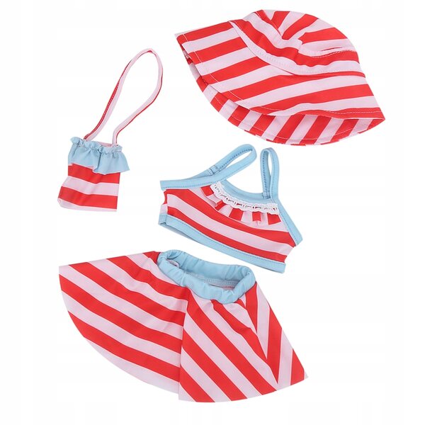 18-Zoll-Puppenkleidungsset, Badebekleidung, Oberteil, Rock, Hut, Tasche