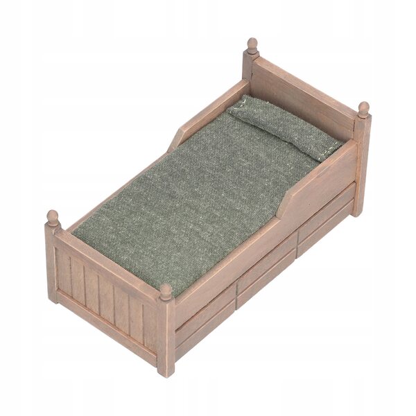 Letto in legno di betulla 1:12 con materasso e cassetto per casa delle bambole