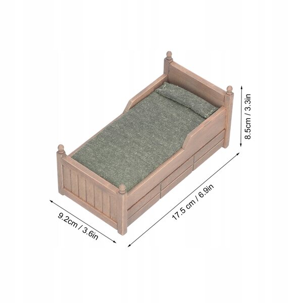 Letto in legno di betulla 1:12 con materasso e cassetto per casa delle bambole