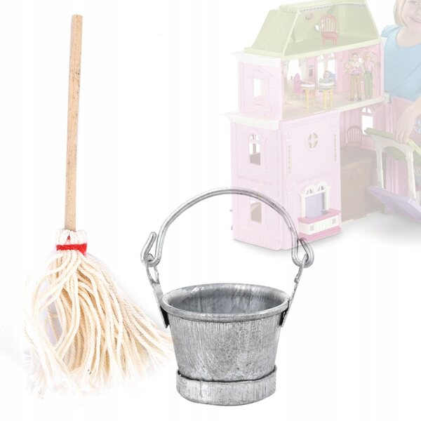 Puppenhaus Miniatur 1:12 Mopa Korb und Eimer Set