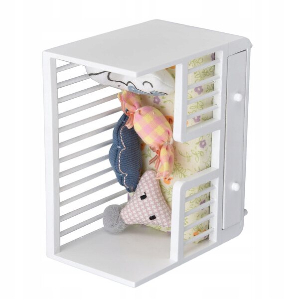 Letto per bambole 1:12 in legno con cassetto e cuscini, miniatura realistica