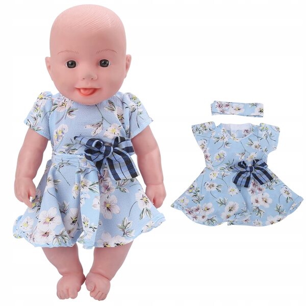 Elegantes blaues Blumenkleid für 18-Zoll-Puppen mit passenden Accessoires