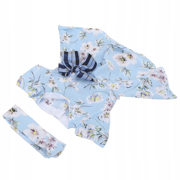Elegantes blaues Blumenkleid für 18-Zoll-Puppen mit passenden Accessoires