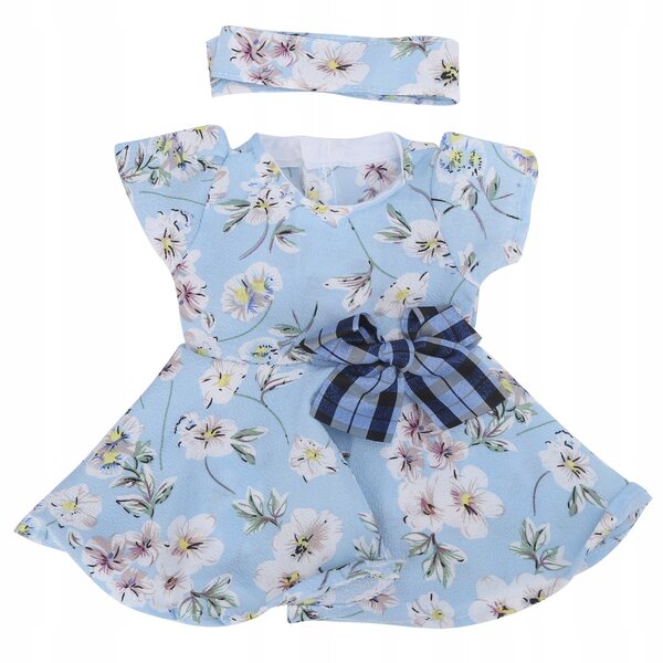 Elegantes blaues Blumenkleid für 18-Zoll-Puppen mit passenden Accessoires