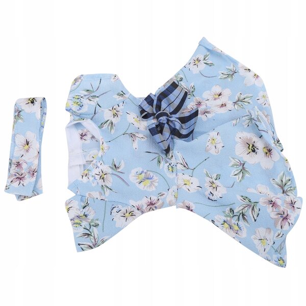 Elegantes blaues Blumenkleid für 18-Zoll-Puppen mit passenden Accessoires