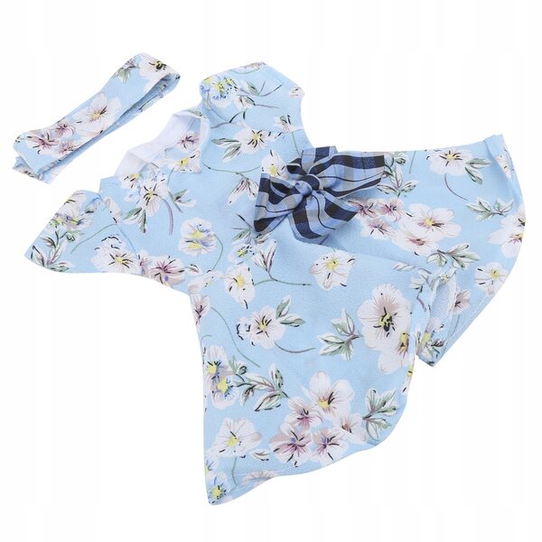 Elegantes blaues Blumenkleid für 18-Zoll-Puppen mit passenden Accessoires