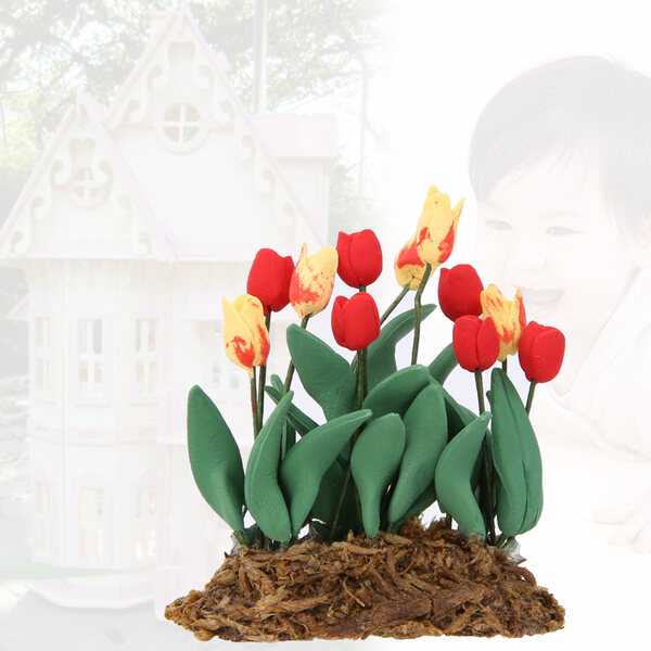 Miniatura 1:12 decorazione tulipano per casa delle bambole, realistica e vivace