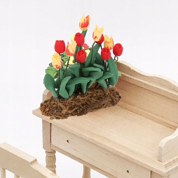 Miniatura 1:12 decorazione tulipano per casa delle bambole, realistica e vivace