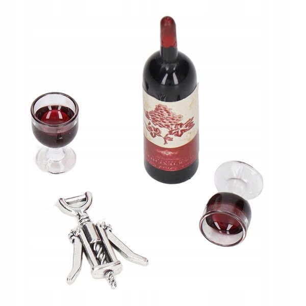 Rotwein-Miniatur-Set 1:12 für Puppenhaus mit Flaschen und Zubehör