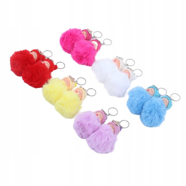 Set 12 portachiavi morbidi a forma di bimbo dormiente in peluche e PVC