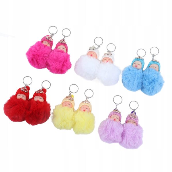 Set 12 portachiavi morbidi a forma di bimbo dormiente in peluche e PVC