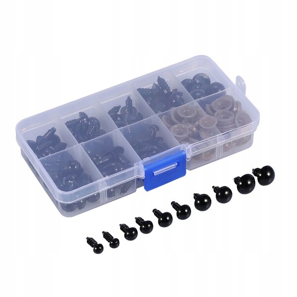 100 farbige Kunststoff-Sicherheitsaugen 6–12 mm für Puppen und Stofftiere