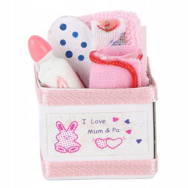 Puppenhaus-Babyspielzeugkiste: Rosa Miniatur zur Dekoration des Puppenhauses im Maßstab 1:12