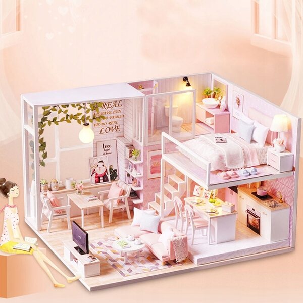 Zalesiony Miniatura Casa delle Bambole 1:24 con LED e Mobili di Qualità