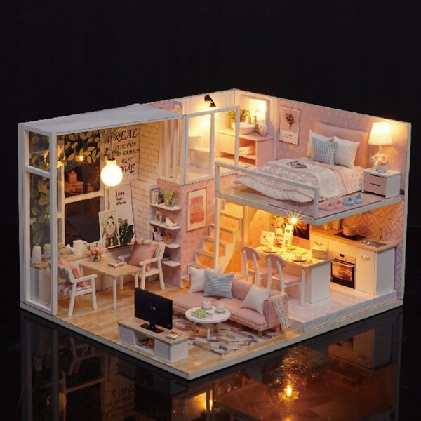 Zalesiony Puppenhaus-Miniatur 1:24 mit LED und hochwertigen Möbeln