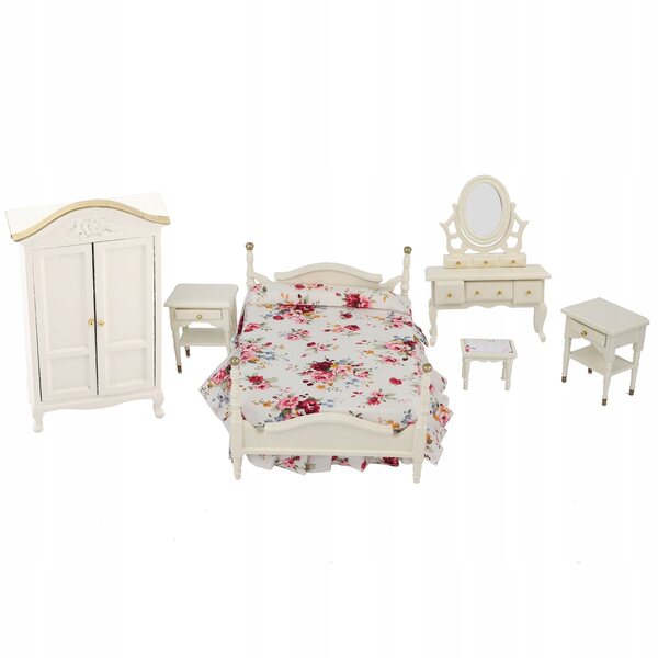 Set 6 pezzi mobili in legno mini per camera da letto casa bambole 1/12