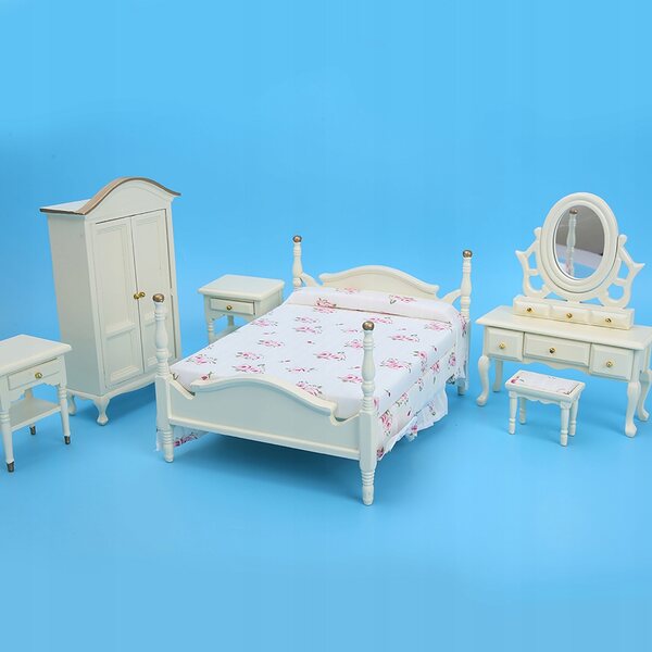 Set 6 pezzi mobili in legno mini per camera da letto casa bambole 1/12