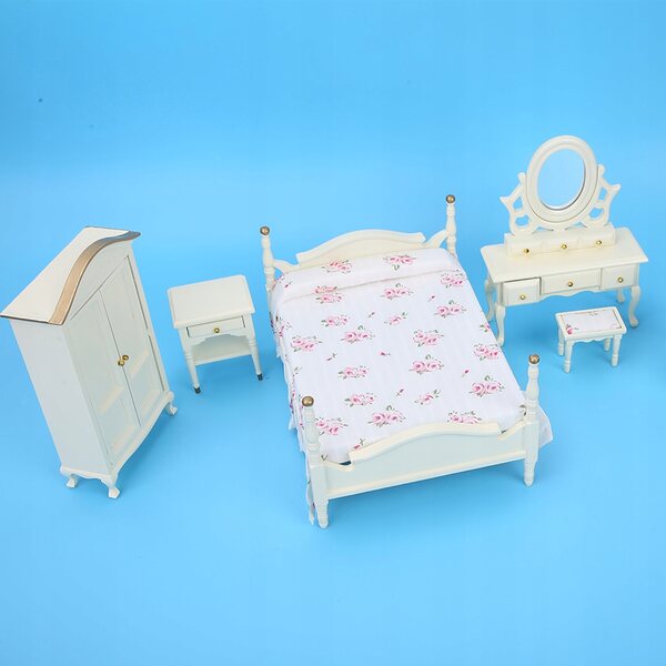 Set 6 pezzi mobili in legno mini per camera da letto casa bambole 1/12