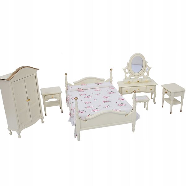 Set 6 pezzi mobili in legno mini per camera da letto casa bambole 1/12