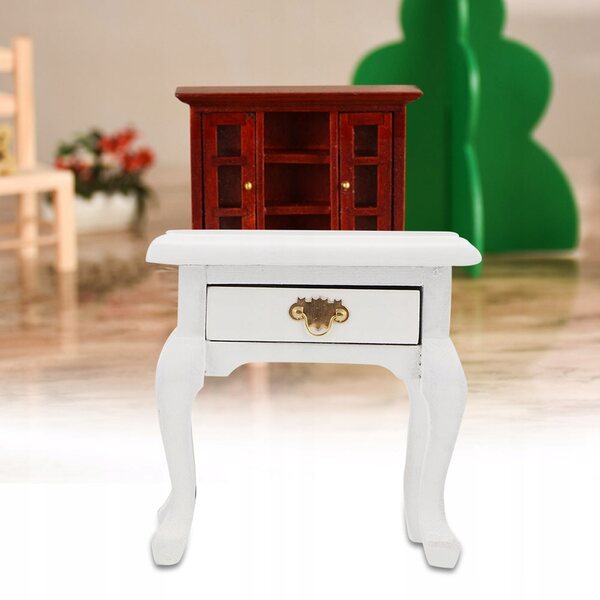 Miniature 1/12 tavolino notte bianco vintage in legno per casa delle bambole