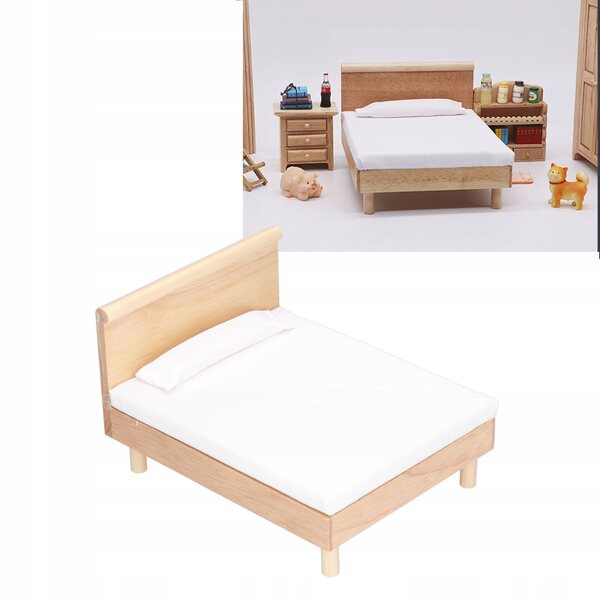 Letto Doppio in Miniatura 1:12 in Legno di Quercia per Casa delle Bambole